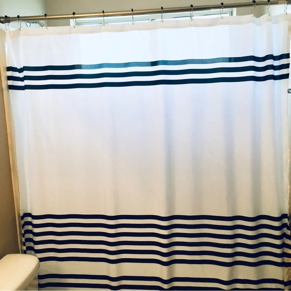Nautical striped shower curtain bathroom bath home decor black white stripes